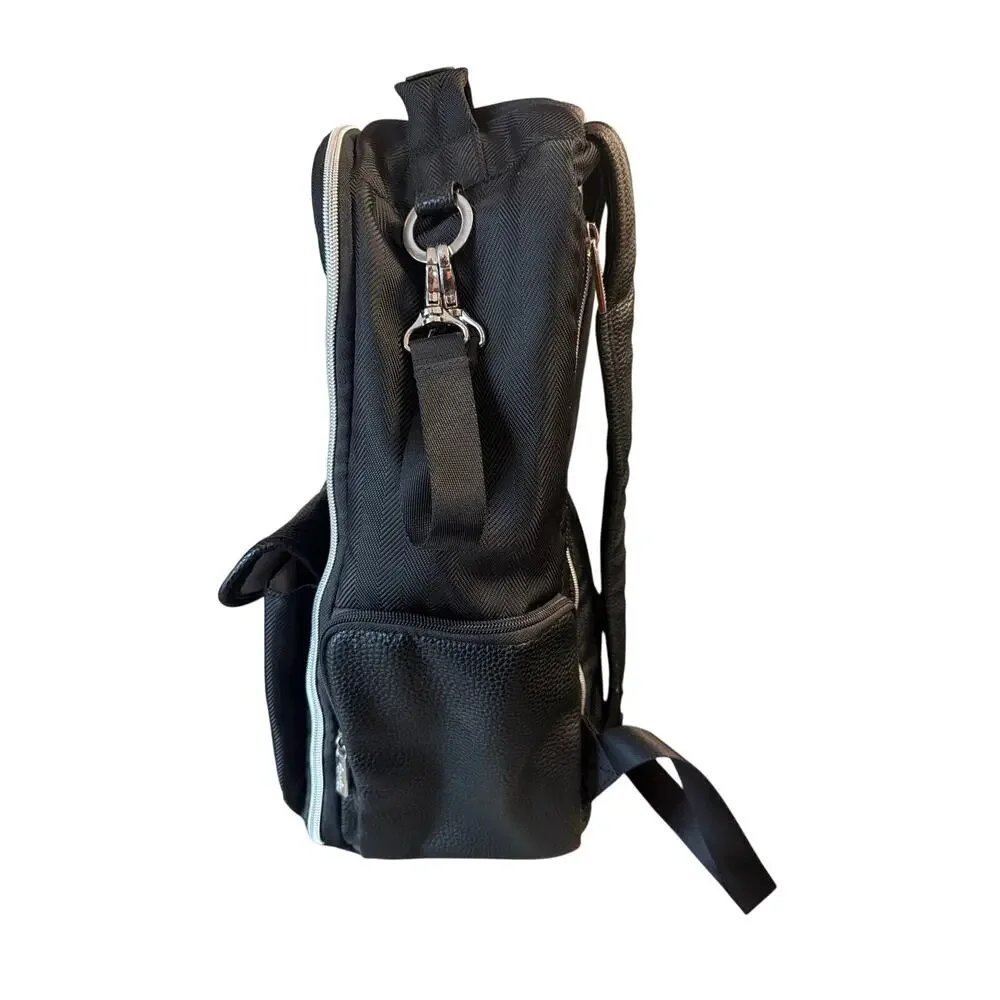 Itzy Ritzy Black Herringbone Boss Backpack Diaper Bag w/ Packing Cubes & Accesso